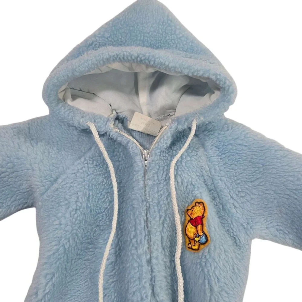 Vintage Disney Winnie The Pooh Baby Bunting‎ Fleece Footed Pajamas Blue Small